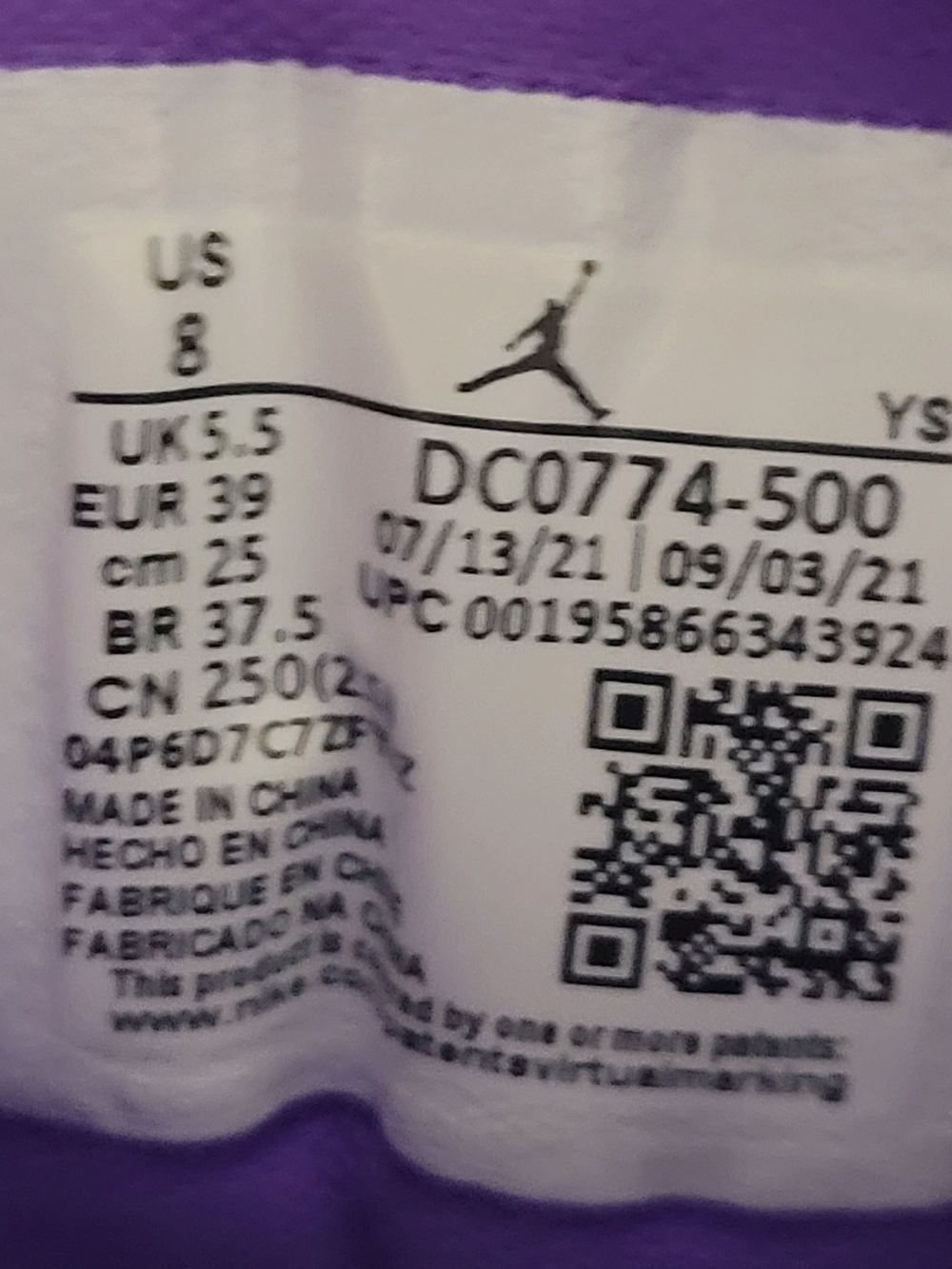 Jordan Women's Air Jordan 1 Low "Psychic Purple Size 8 YS Nike Low Top - Picture 8 of 8